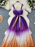 Gradient Hues Ombre Pleated Maxi Dress