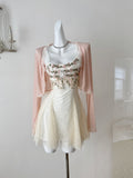 Delicate Pink Lace Trimmed Bolero Floral Dress