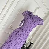 Asymmetric Lilac Polka Dot Midi Dress