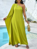 Draped Asymmetrical Lime Green Dress