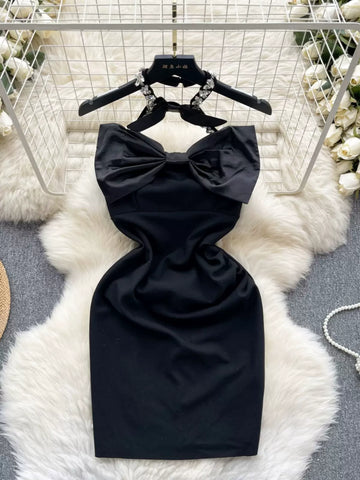 Dazzling Black Jewel Neckline Party Dress