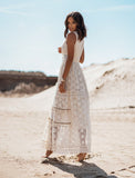 V-Neck Tasseled Lace Ankle-Length Dress