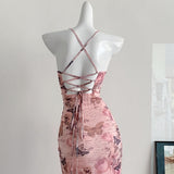 Spaghetti Straps Floral Pink Summer Maxi Dress