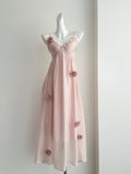 Delicate Flower Light Pink Spaghetti Strap Maxi Dress