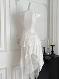 Stylish White Ruffled Asymmetric Dress