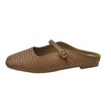 Comofy Buckled Woven Flat Mules