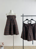 Retro Plaid Strapless Mini Dress with Self-Tie Bow
