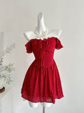 Polka Dot Red Off Shoulder Mini Dress