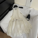 Pleated Cream Colored Halter Mini Dress