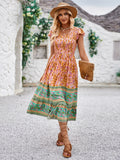 Multifaceted Floral and Green Patterned Dress