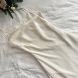 Subtle Cowl Neckline Ivory Satin Party Dress