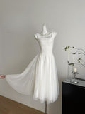 Classic White Flowing Satin Dress