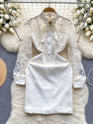 Classic Elegance Lace-Adorned White Dress