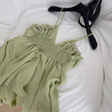 Ruffled Spaghetti Strap Sage Green Set