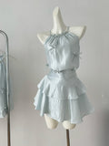 Light Blue Halter Style Skirt Set