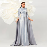 Luxurious Satin  Draped Sleeves Full-Length Party Dress