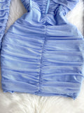 Serene Sky Blue Ruched Bodycon Dress with Sleeves