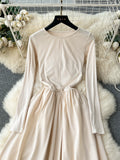 Elegant Pleats Classic Cream Maxi Dress