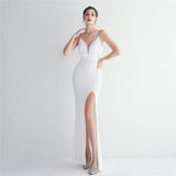 Green Sequin Evening Gown with High Slit