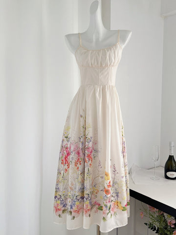 Delicate Spaghetti Straps Dazzling Floral Dress