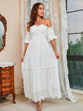 Off Shoulder Puffy Sleeve Lace Party Dress