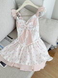 Lolita Bow Style Pink & White Floral Dress Set
