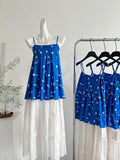 Spaghetti Strap Top Floral Ruffled White Maxi Skirt