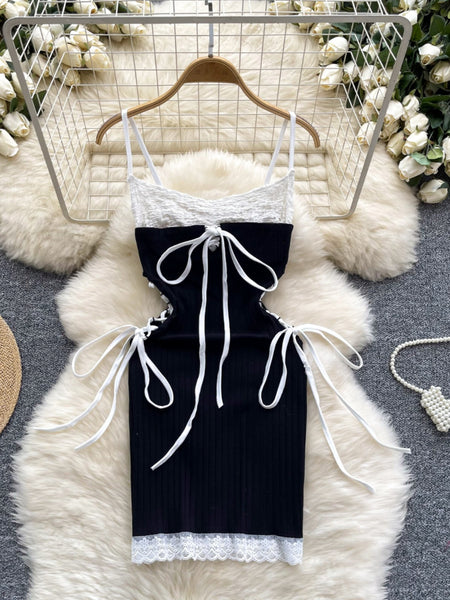 Lace-Up Sides Elegance Black Dress