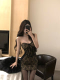 Sexy fishbone lace tube top backless slim dress