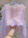 Fuzzy Ribbon Cozy Pink Sweater