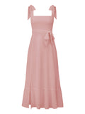 Elegant Blush Midi Sundress with Bow Detail
