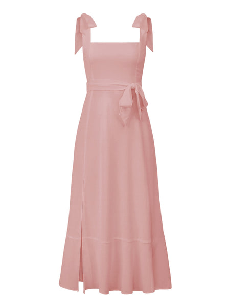 Elegant Blush Midi Sundress with Bow Detail