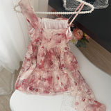 Wild Rose Holiday Fairy Irregular Red Floral Dress