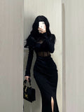 Long Sleeve Black Bodycon Sheer Maxi Dress