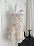Butterfly Floral Print Spaghetti Strap Mini Dress