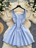 Fitted Bodice White Sleeveless Flared Skirt Dress