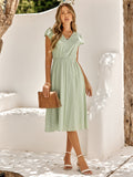 Elegant Ruffle Sleeves White Dress