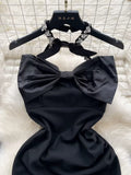 Dazzling Black Jewel Neckline Party Dress