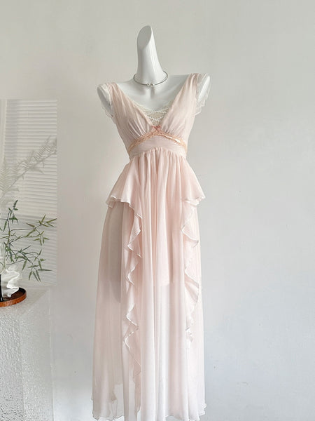 Ruffled Lace Pink Maxi Dress