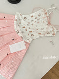 Cute Cartoon Print Camisole & Gingham Skirt Set