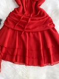 Classic Scarlet Flare with Ruffled Hem Dress