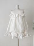 Ruffled Hem Fairycore White Off  Shoulder Organza Dress