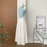 Bow Tie  Round Neck Sleeveless Two Piece  Knit Dress