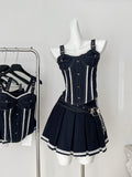 Denim Corset Top & Pleated Skirt Set