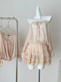 Romantic Off Shoulder Blush Pink Chiffon Dress