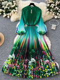 Floral Print Hem Pleated Maxi Dress