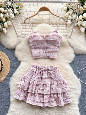 Chic Pink Lace Two-Piece Summer Dress