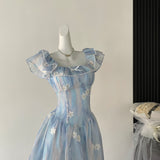 Ruffled Cinderella-esque Blue Floral Dress