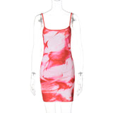 Vibrant Red and White Tie-Dye Bodycon Dress