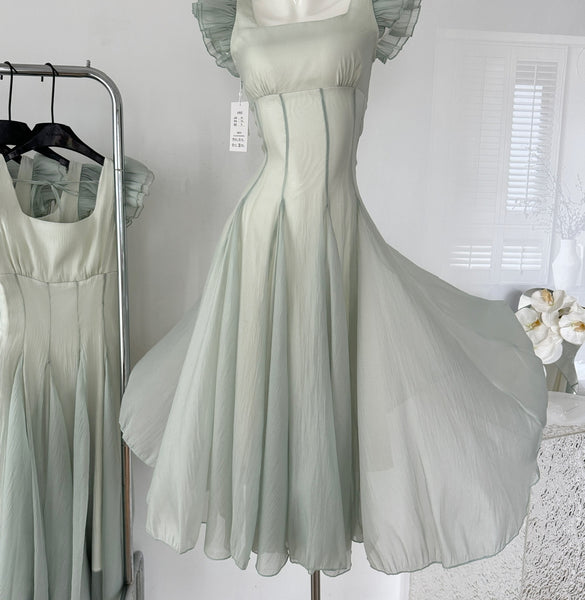Vintage-Inspired Pastel Green Summer Maxi Dress – Ncocon